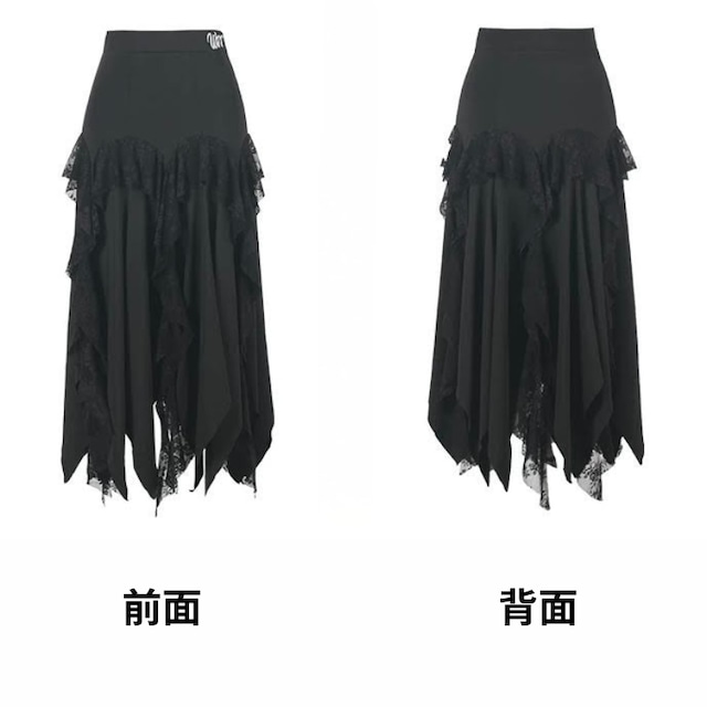 レース フリル イレギュラーヘム ボリューム スカート 1col D00603