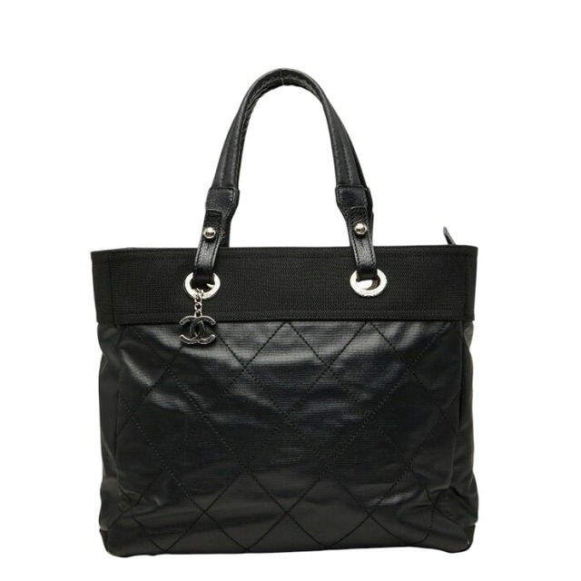 シャネル ココマーク パリビアリッツMM トートバッグ ブラック レザー コーティングキャンバス レディース CHANEL 【中古】