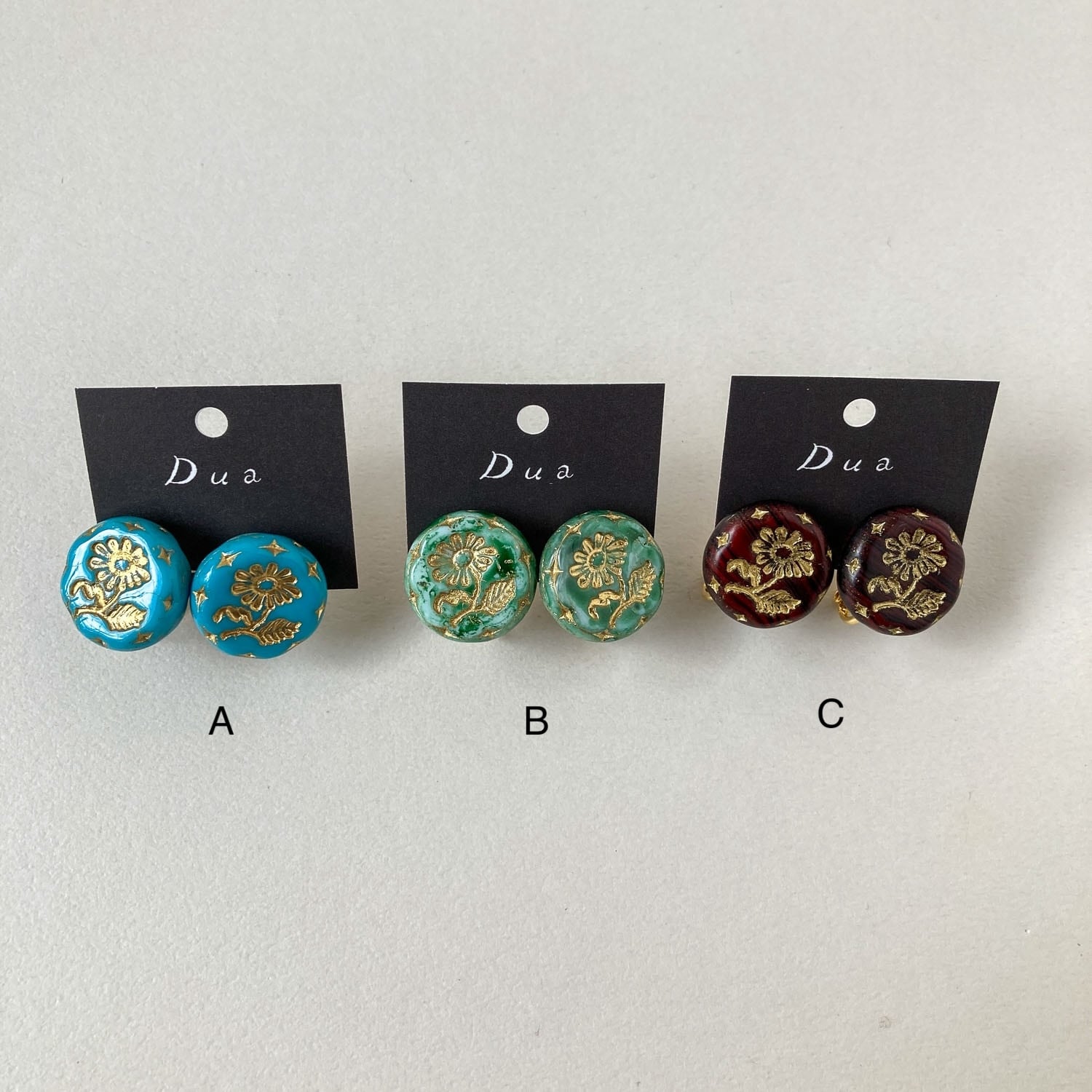 一輪の花模様チェコガラス〈ピアス/イヤリング〉 | Dua-アクセサリー