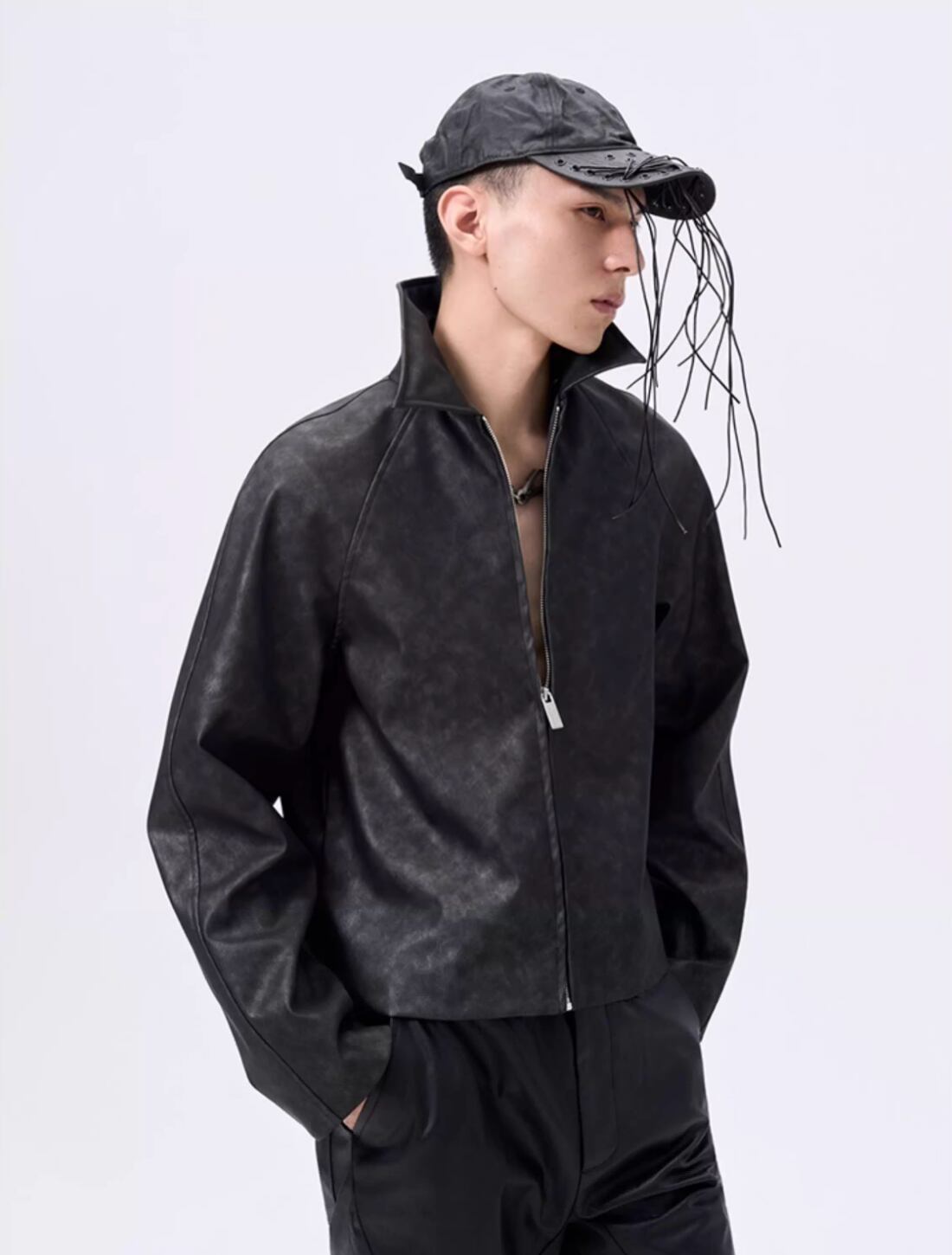 Ripple Wash PU Leather Jacket 0016