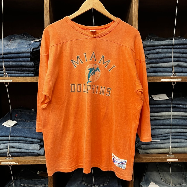 1980'S CHAMPION ORANGE V-NECK FOOTBALL T-SHIRT
