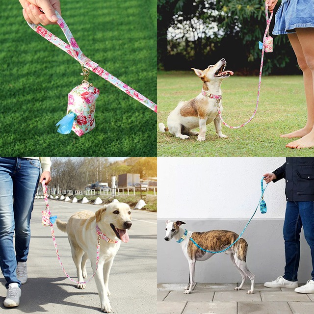 犬 リード 単品 花柄 ゴールド金具 布製 リーシュ かわいい おしゃれ 名入り首輪とお揃い 小型犬 中型犬 大型犬 Grace Pet