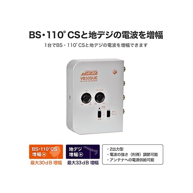 日本アンテナ 4K8K対応 卓上型ブースター 地デジ/BS・110°CS増幅 33dB