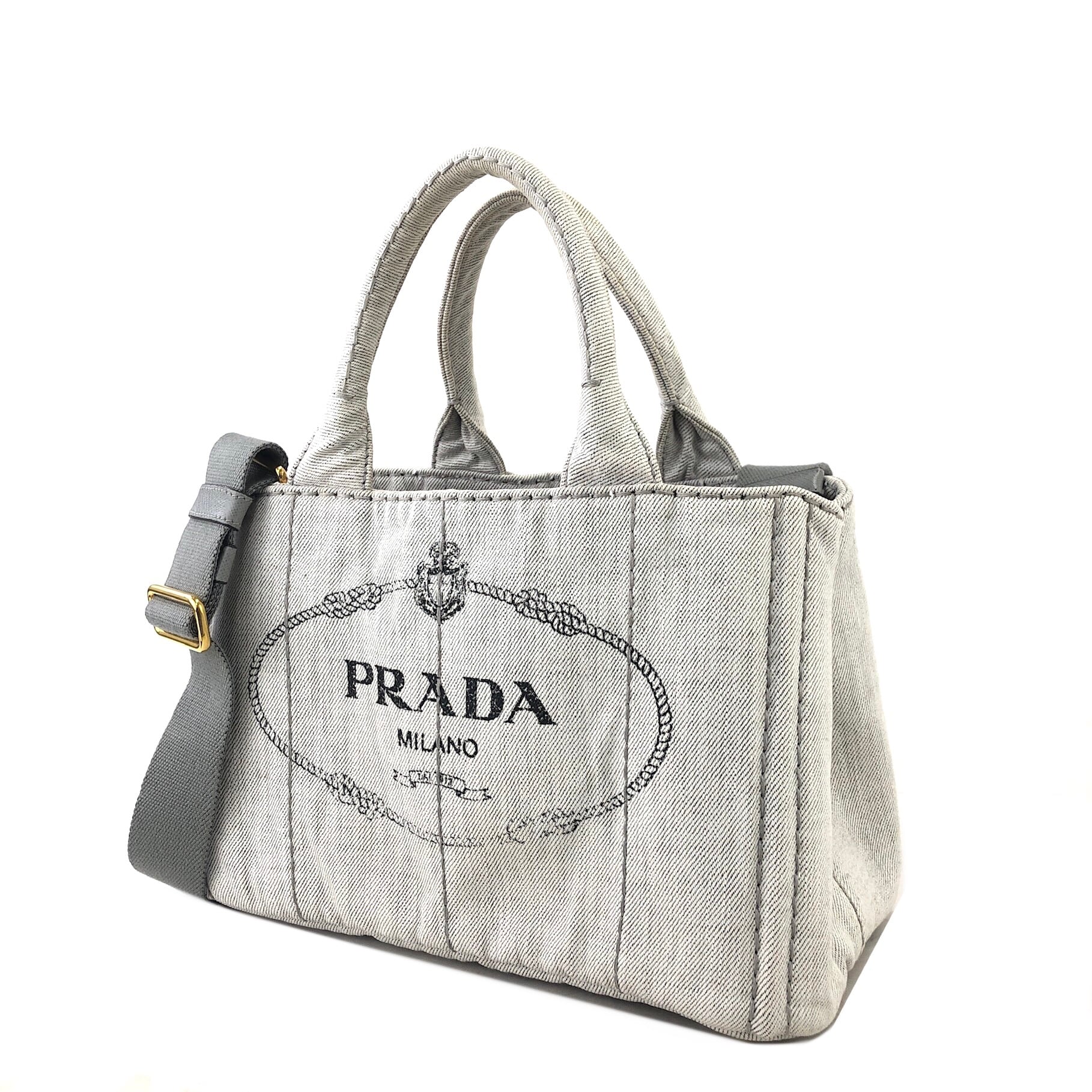 PRADA プラダ カナパ ロゴ キャンバス トートバッグ ショルダーバッグ 2way ライトグレー vintage ヴィンテージ オールド  h4aifs | VintageShop solo powered by BASE