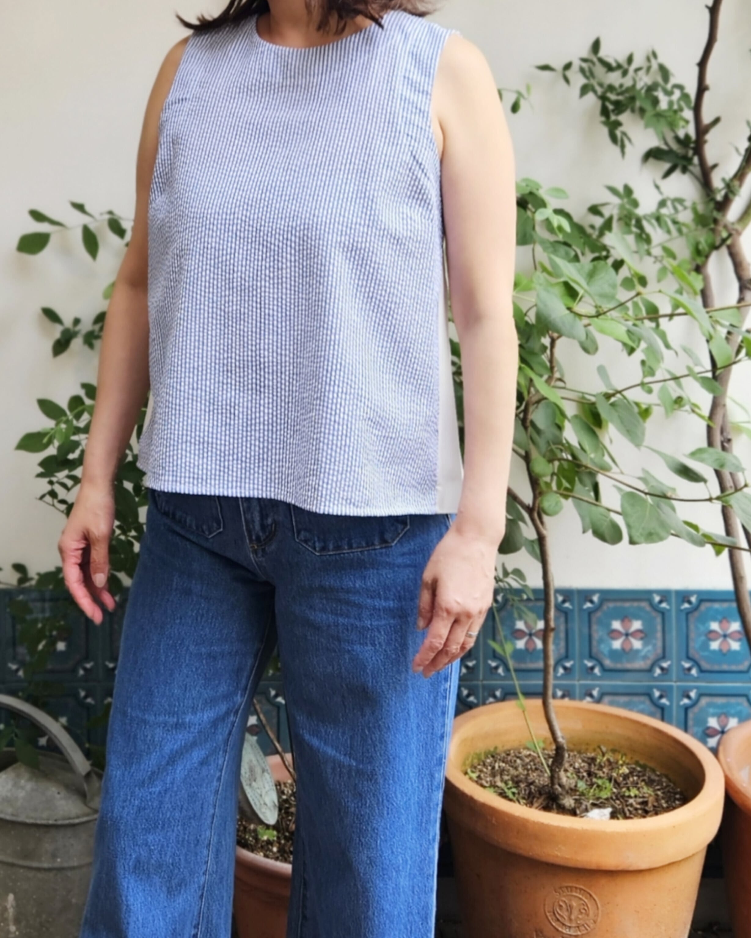 【la fee Maraboutee】SLEEVELESS TOP / BLUE × WHITE