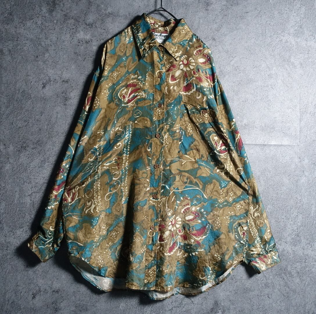 Multicolor Botanical Pattern Design Silk Shirt