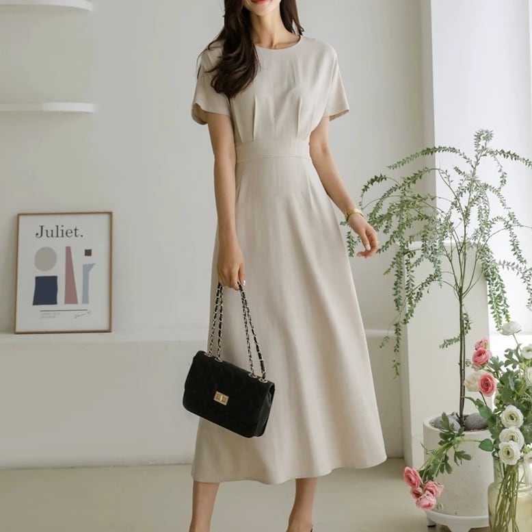 ウエストタイ付きAラインワンピース YH8916