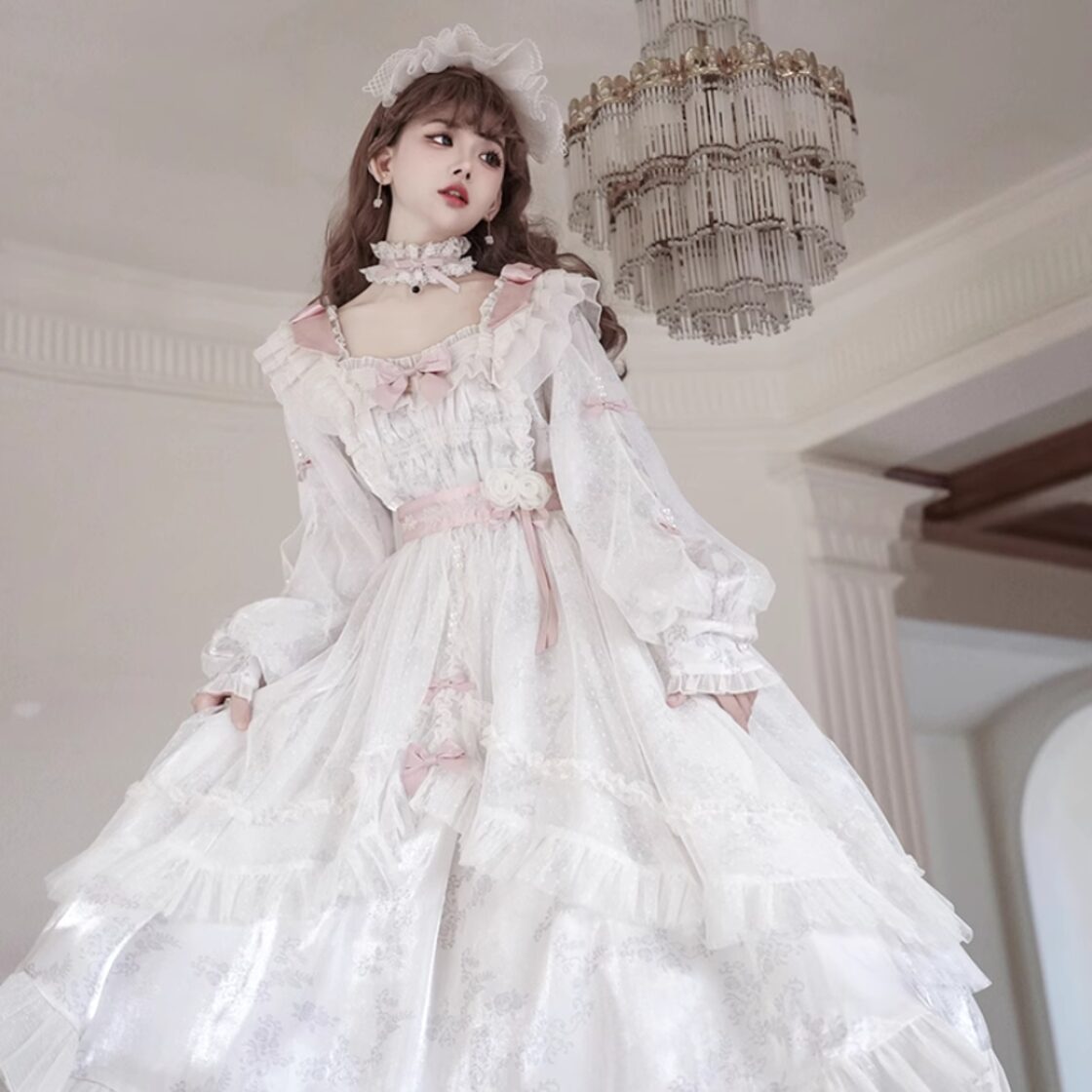 ホワイト ロリータ ワンピース セット SEASONZ ワンピース レース セットアップ ロング丈 ホワイトロリータ