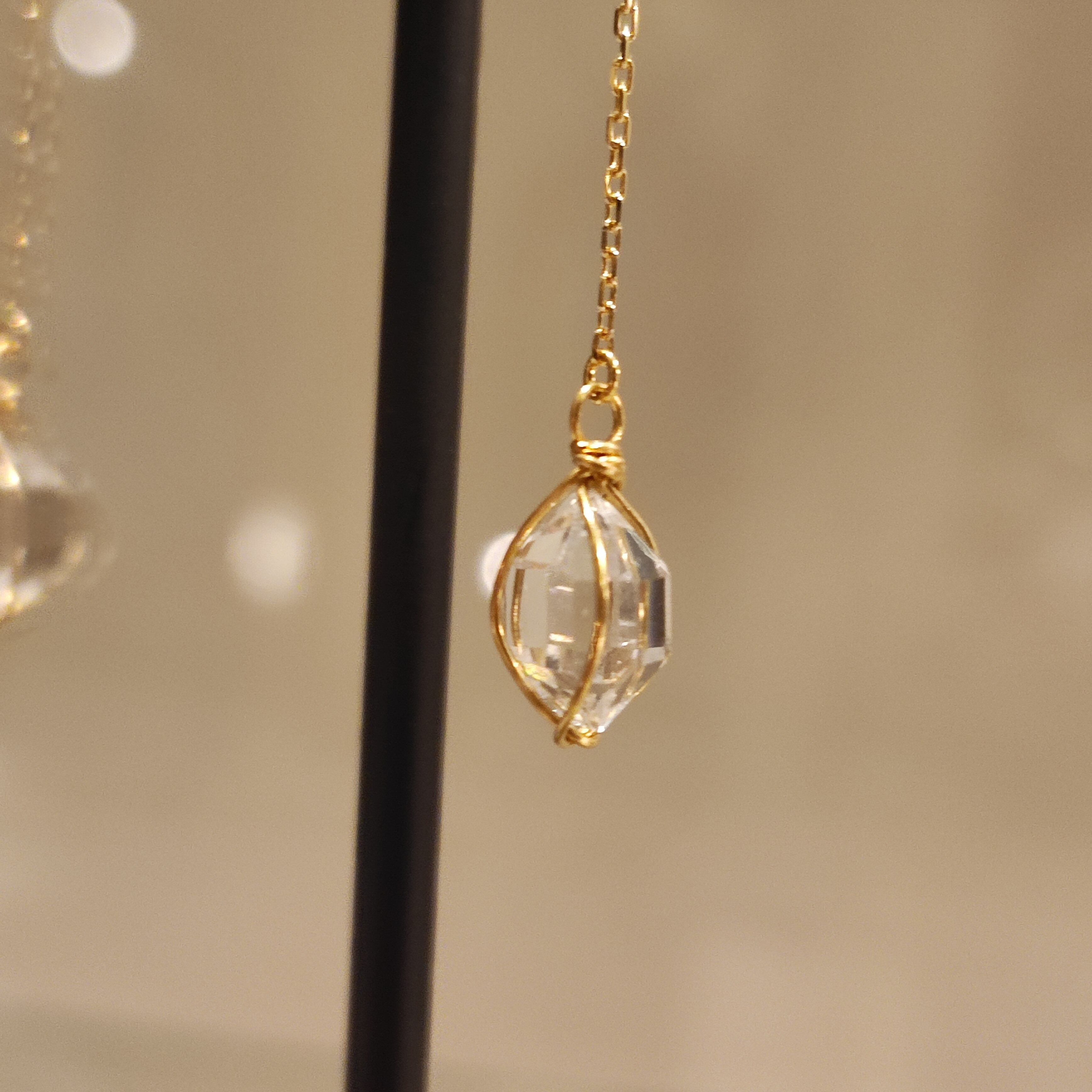 K18金ゴールドハーキマーダイヤモンドアメリカンピアスM Gold earrings