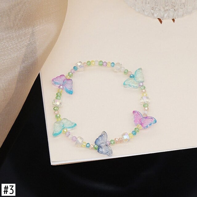 送料無料 甘いカラフルな AB 蝶クリスタル ビーズ ブレスレット女性