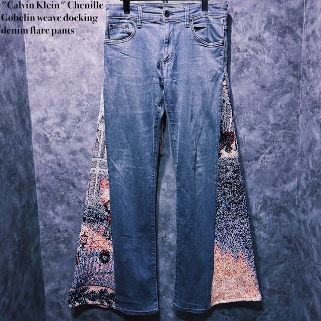 【doppio】"Calvin Klein" Chenille Gobelin weave docking denim flare pants