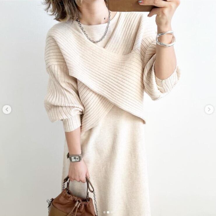 【set】クロスニットトップス+ベストワンピースセット M26628