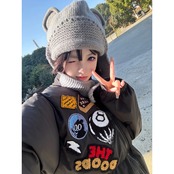 【暖かさUP】ブラック8刺繍 中綿ジャケット T1396