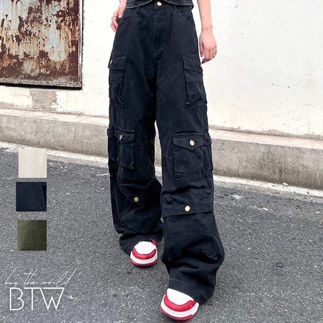 【韓国メンズファッション】ワイドカーゴパンツ カジュアル アメカジ ストリート ゆったり ユニセックス BW2413