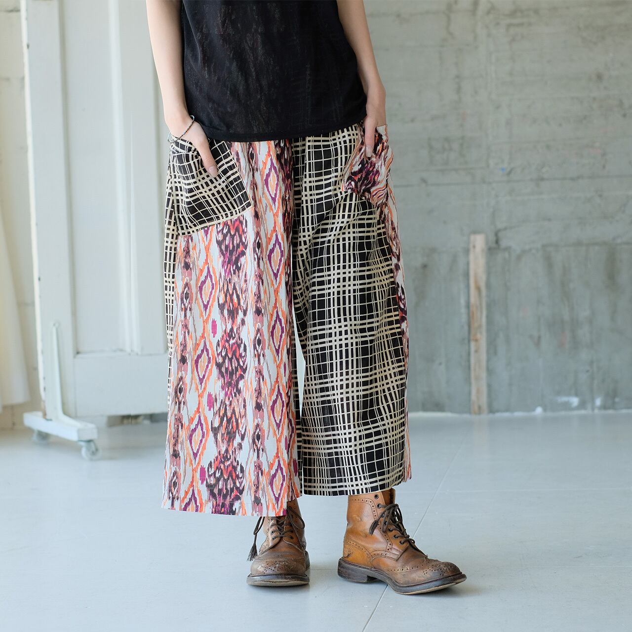 【復刻再販】夏に涼しい人気商品!左右で柄が違うクレイジーパターンパンツ(22s-22)レギュラー丈 オレンジ