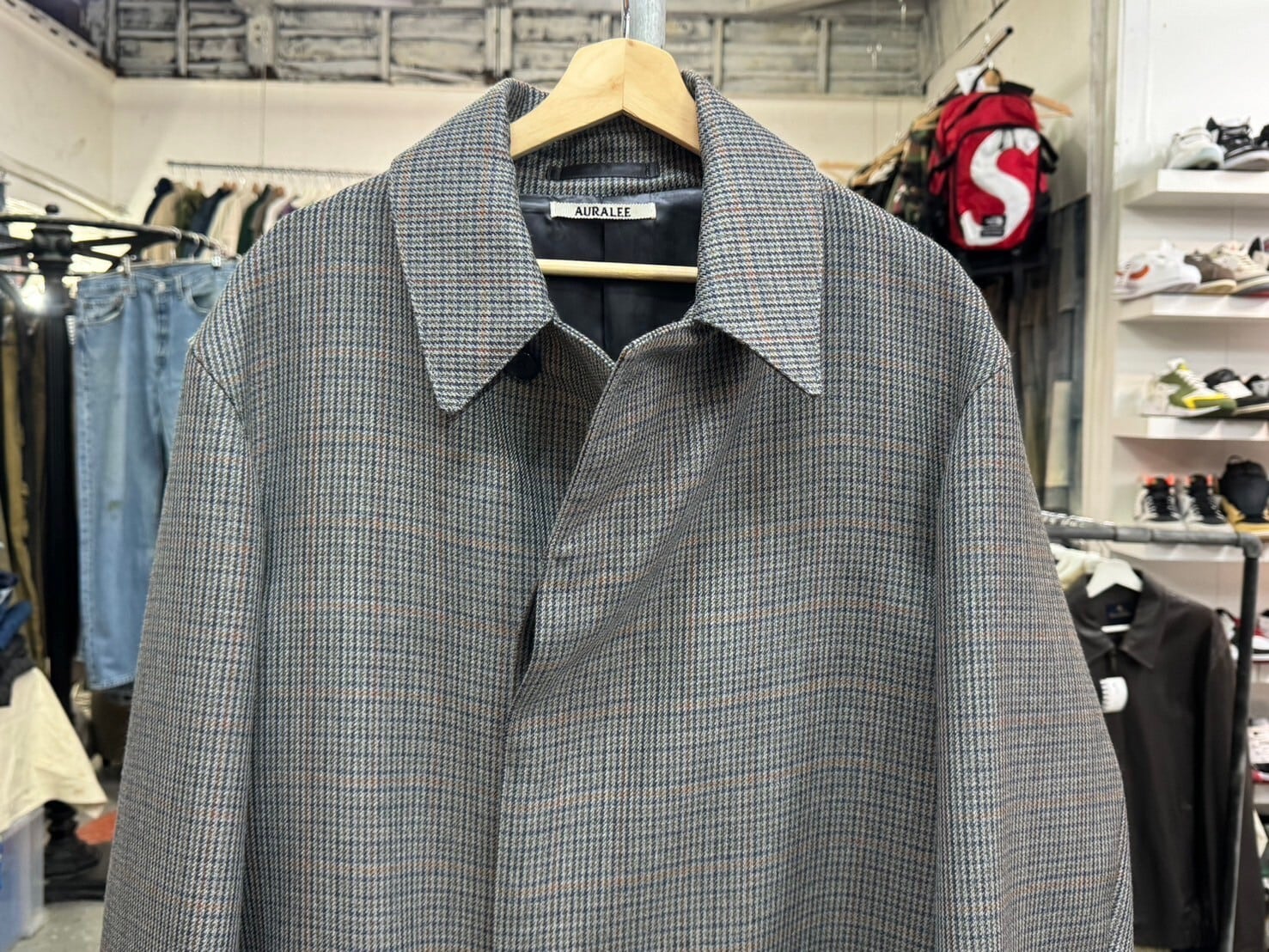 AURALEE DOUBLE FACE CHECK LONG COAT GREY 4 A8AC01BN 85776 | BRAND 