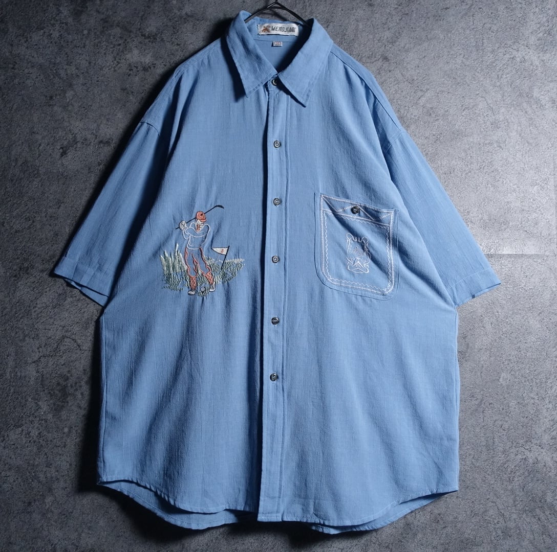 EURO Light Blue Golfer Motif Embroidered Design Shirt