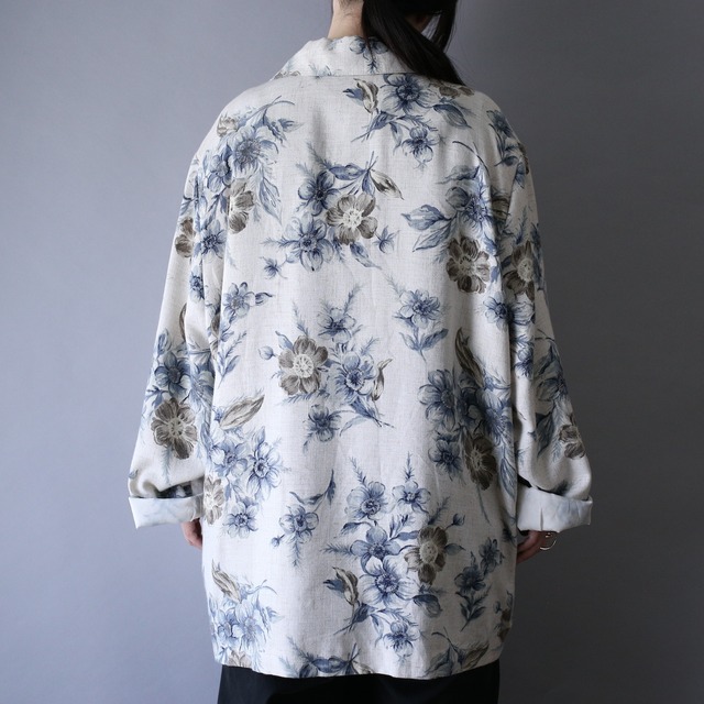flower art pattern over silhouette linen easy tailored jacket