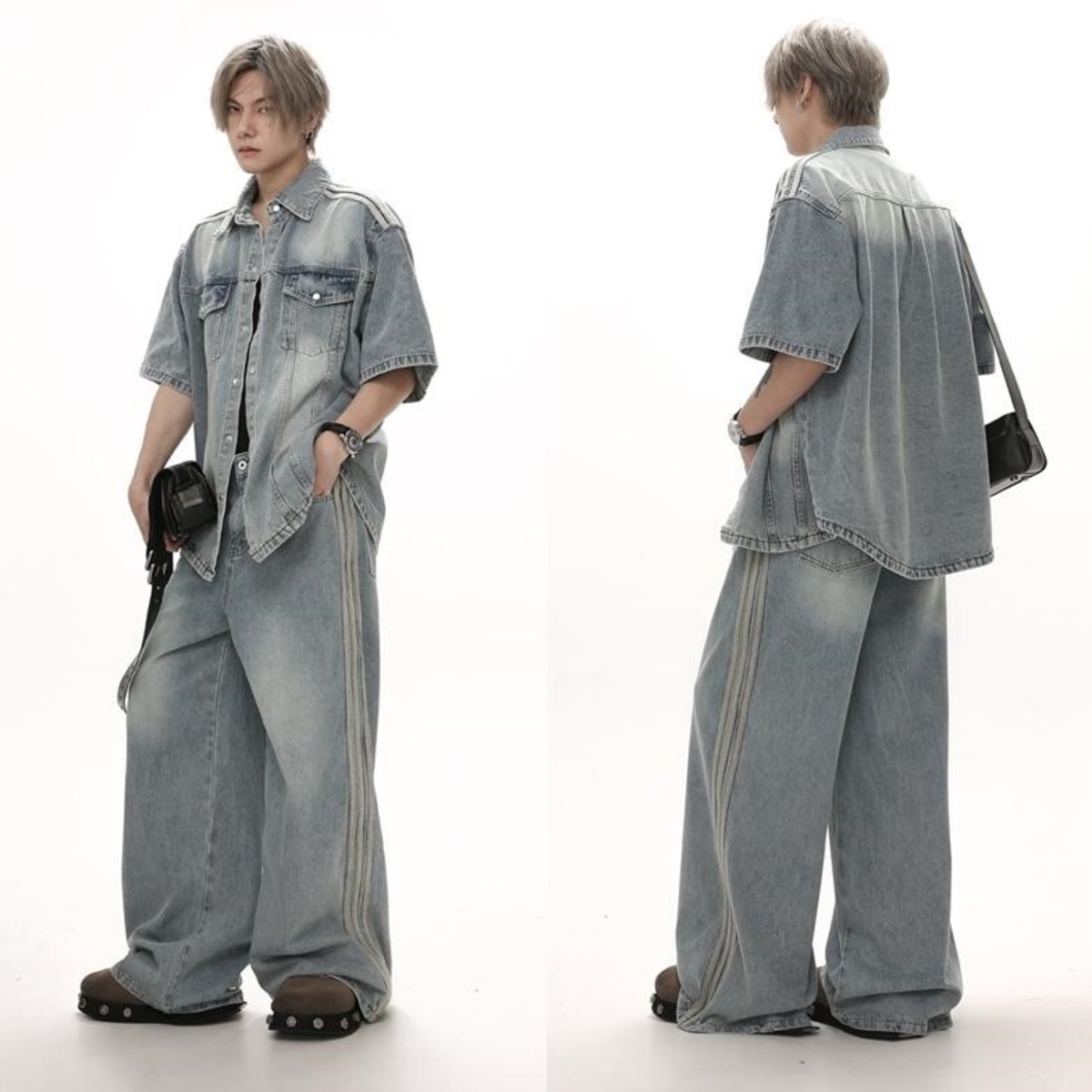 GIBBYCNA浅藍色ハーフスリーブデニムシャツ | mblueshop