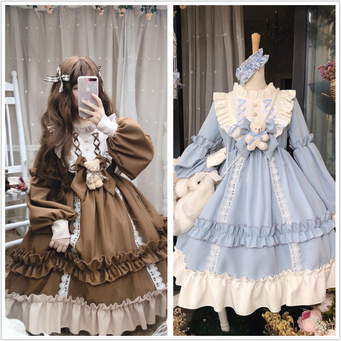 ese クマロリータドレス女性原宿レースかわいい夜会服の女の子 