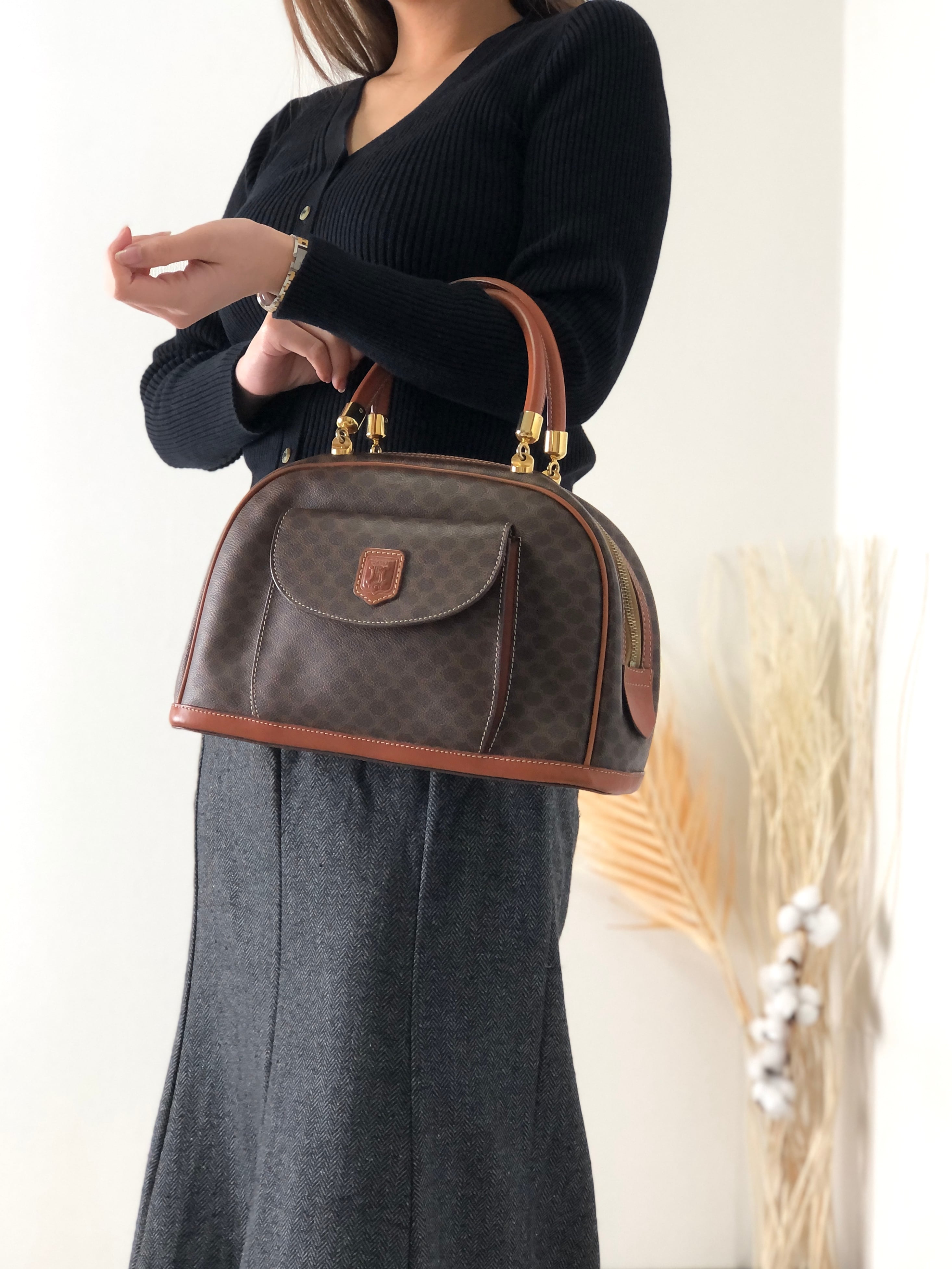 日本直送 名牌中古包 】CELINE セリーヌ マカダム ブラゾン レザー 