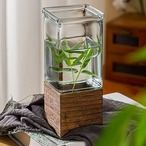 円柱 花瓶 ガラス 木製 黒い花瓶 シンプル 高さ21cm フラワースタンド ドライフラワー おしゃれ 北欧