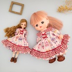 2点セット】リカちゃんメルちゃんお揃いワンピース（ピンク赤チェック 