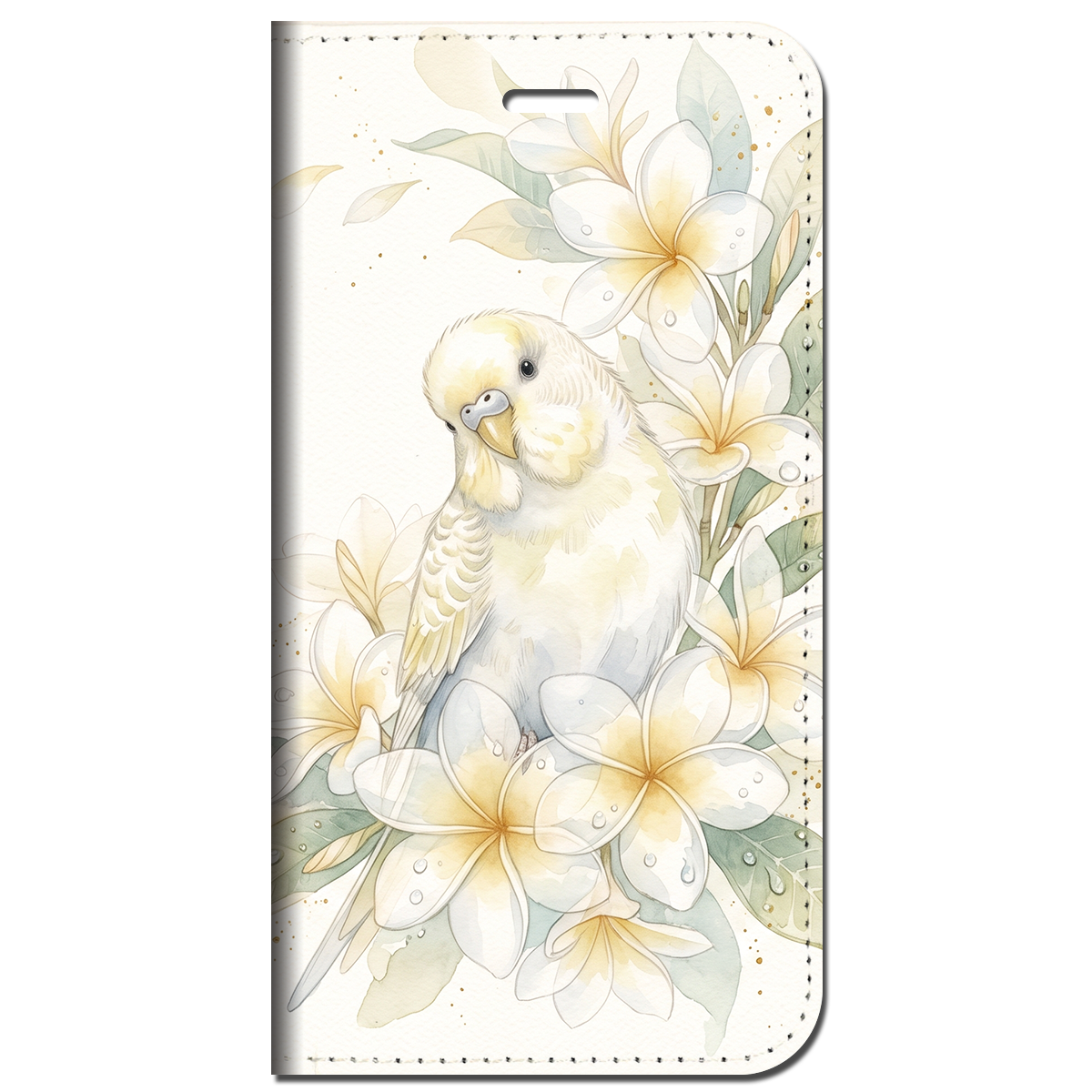 iPhone対応 スマホ 手帳型ケース 夏 セキセイインコ インコ プルメリア 水彩 くすみカラー 大人可愛い 癒やし 南国 涼やか ギフト スマホケース スタンド 【iPhone17 / iPhone16e / iPhone16 他 iPhone各機種対応】 |ianuan12
