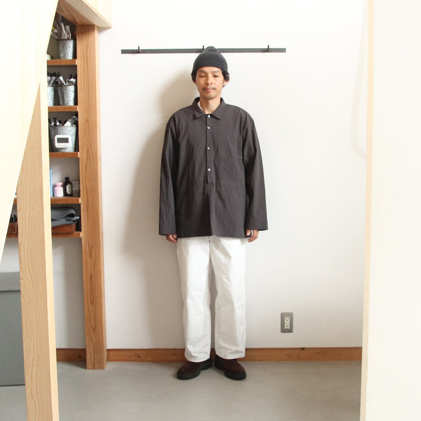 ENDS and MEANS/エンズアンドミーンズ Nizza L/S Shirts (Charcoal
