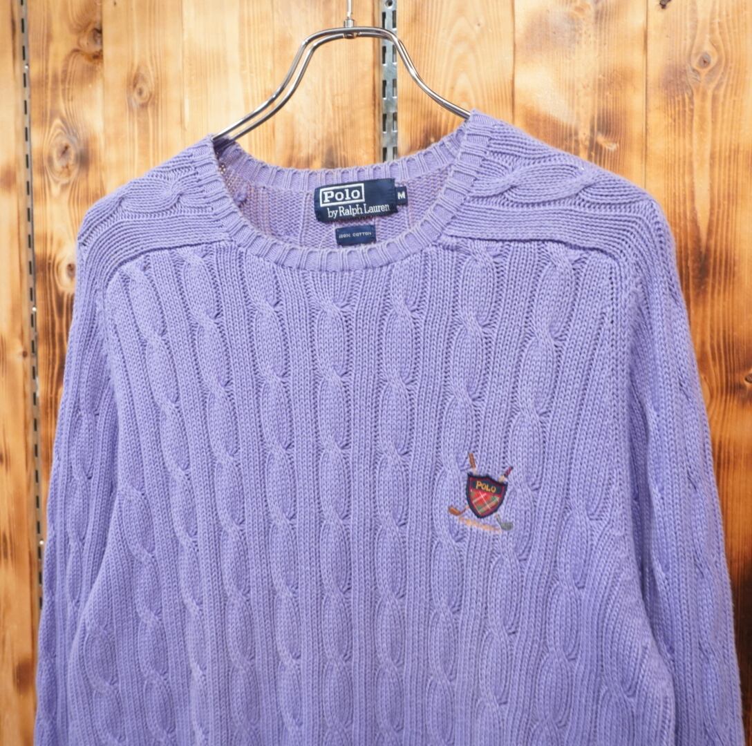 90s ralphlauren コットン ケーブルニット セーター M/ラルフローレン