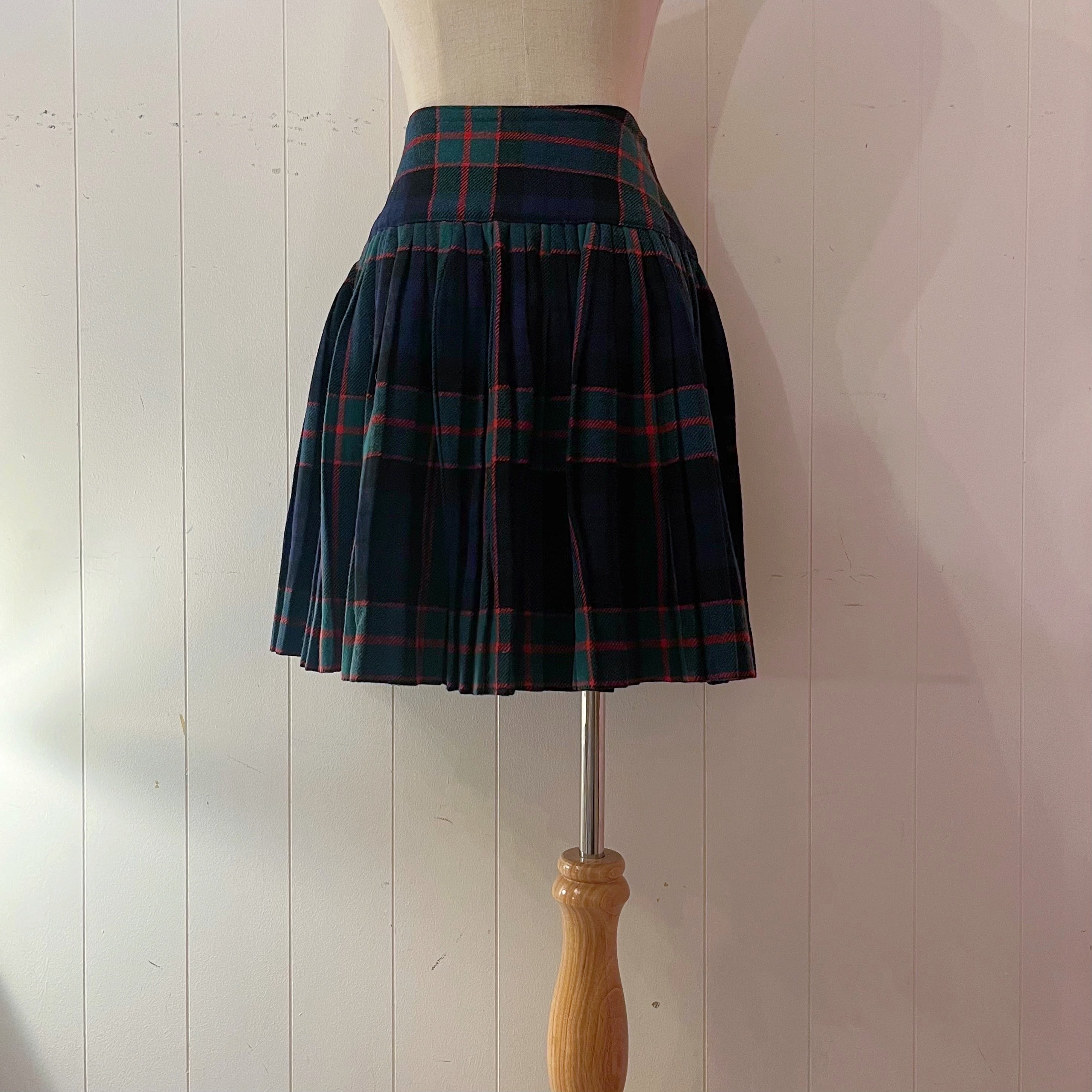 green check pleats mini skirt