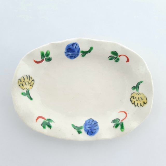 志野赤絵色花ちらし4.5寸皿(ピンク、紫)【榛澤宏】