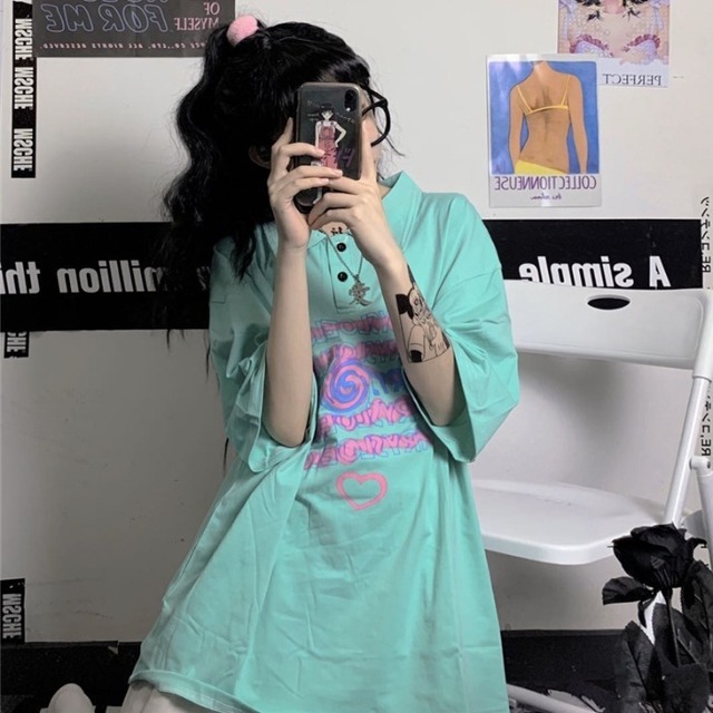 スタイルルーズTシャツ プリントカジュアルトップス ストリート 大きめサイズ かわいい ケッペル48096095533