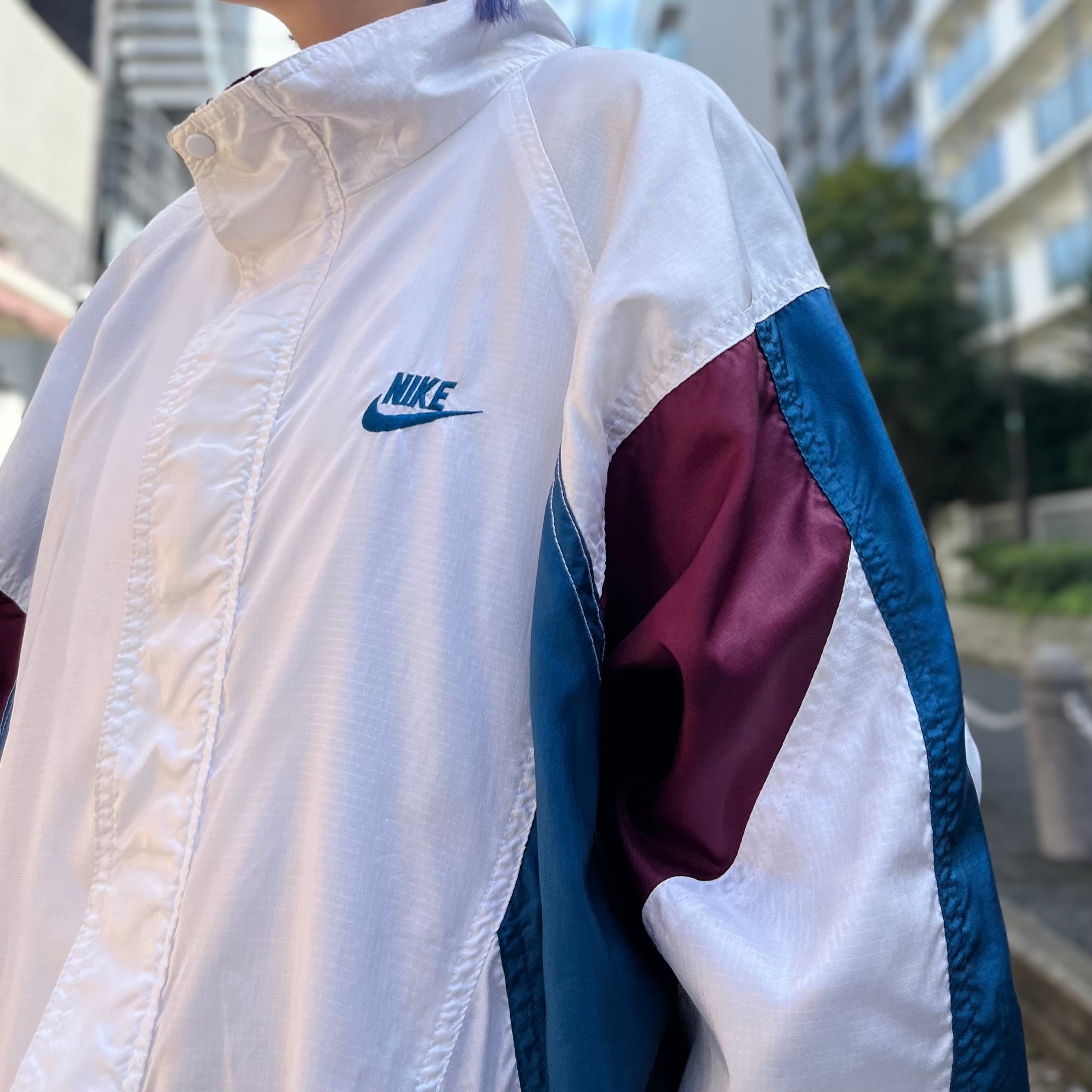 90年代 size:L【 NIKE 】ナイキ ナイロンジャケット 白 青 ボルドー ...