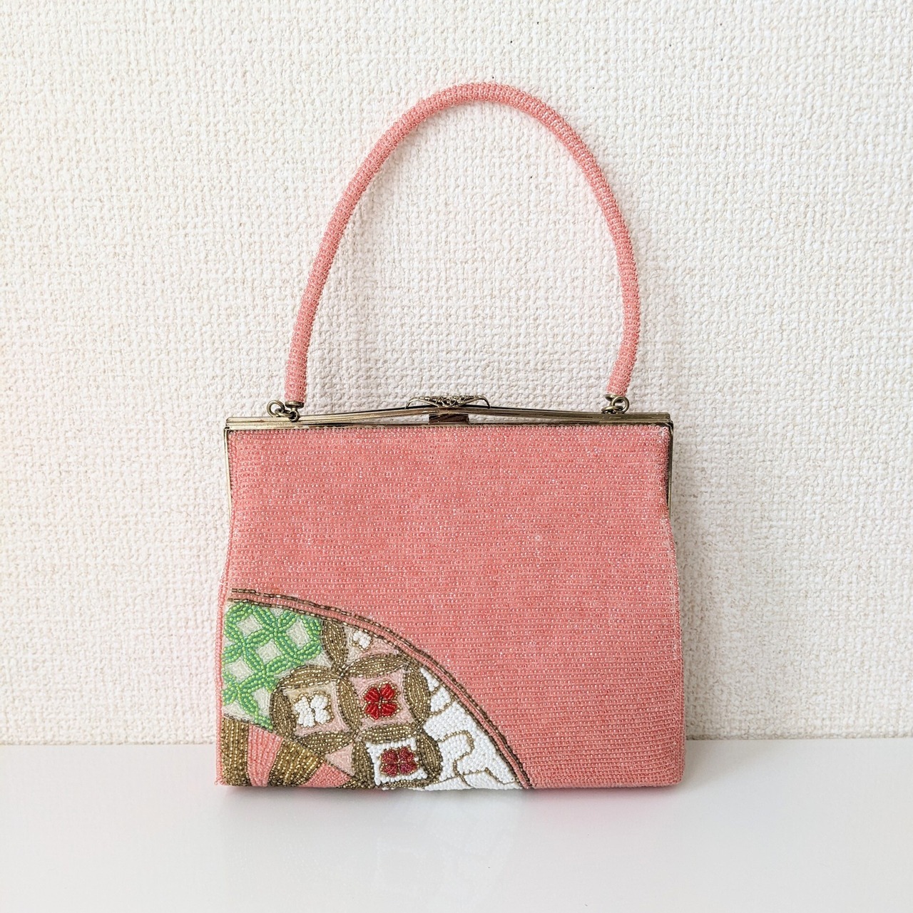Vintage】ビーズ刺繍バッグ Beaded Bag ピンク 花車文様 パーティー 