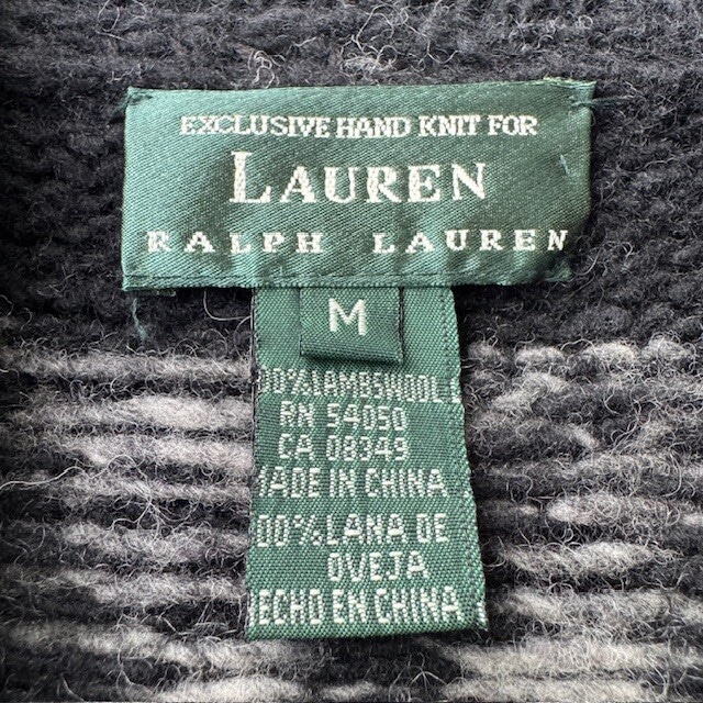 Ralph Lauren ラルフローレン ハンドニットカーディガン 80s〜90s 風車柄 ショールカラー ブラック ヴィンテージ古着 M 画像9