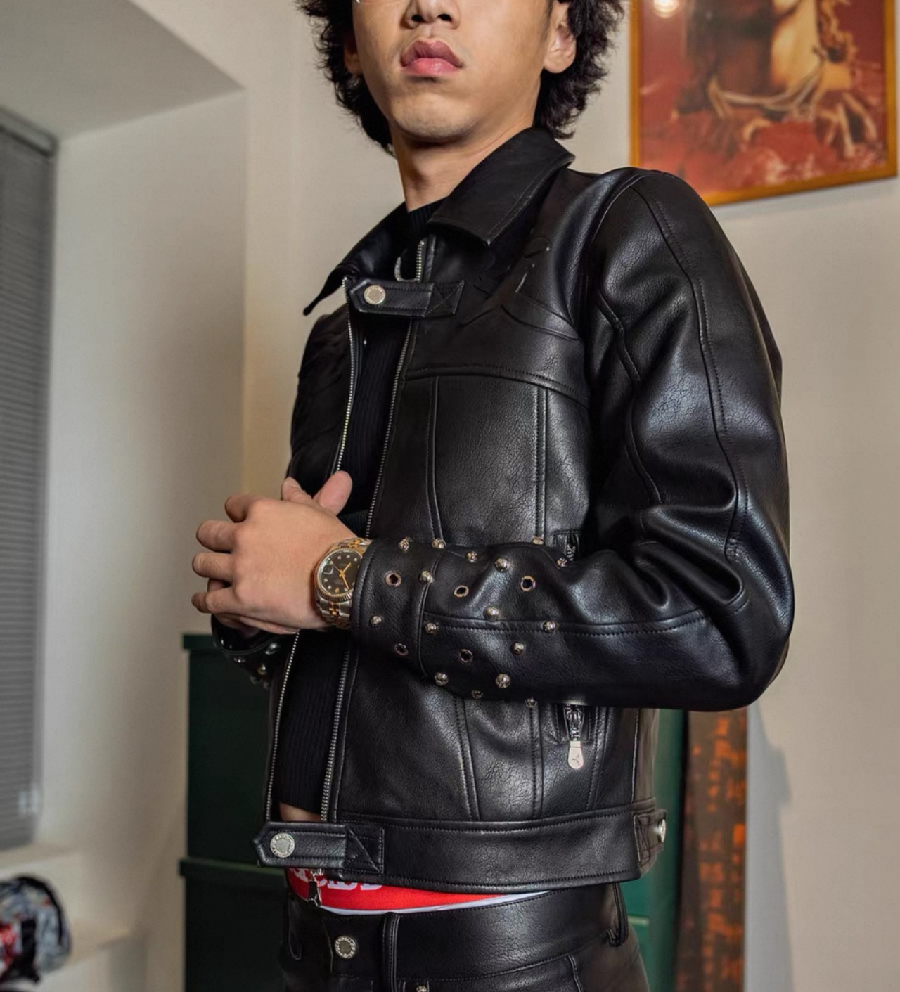 TGFCLUB drip slim leather like jacket - 5