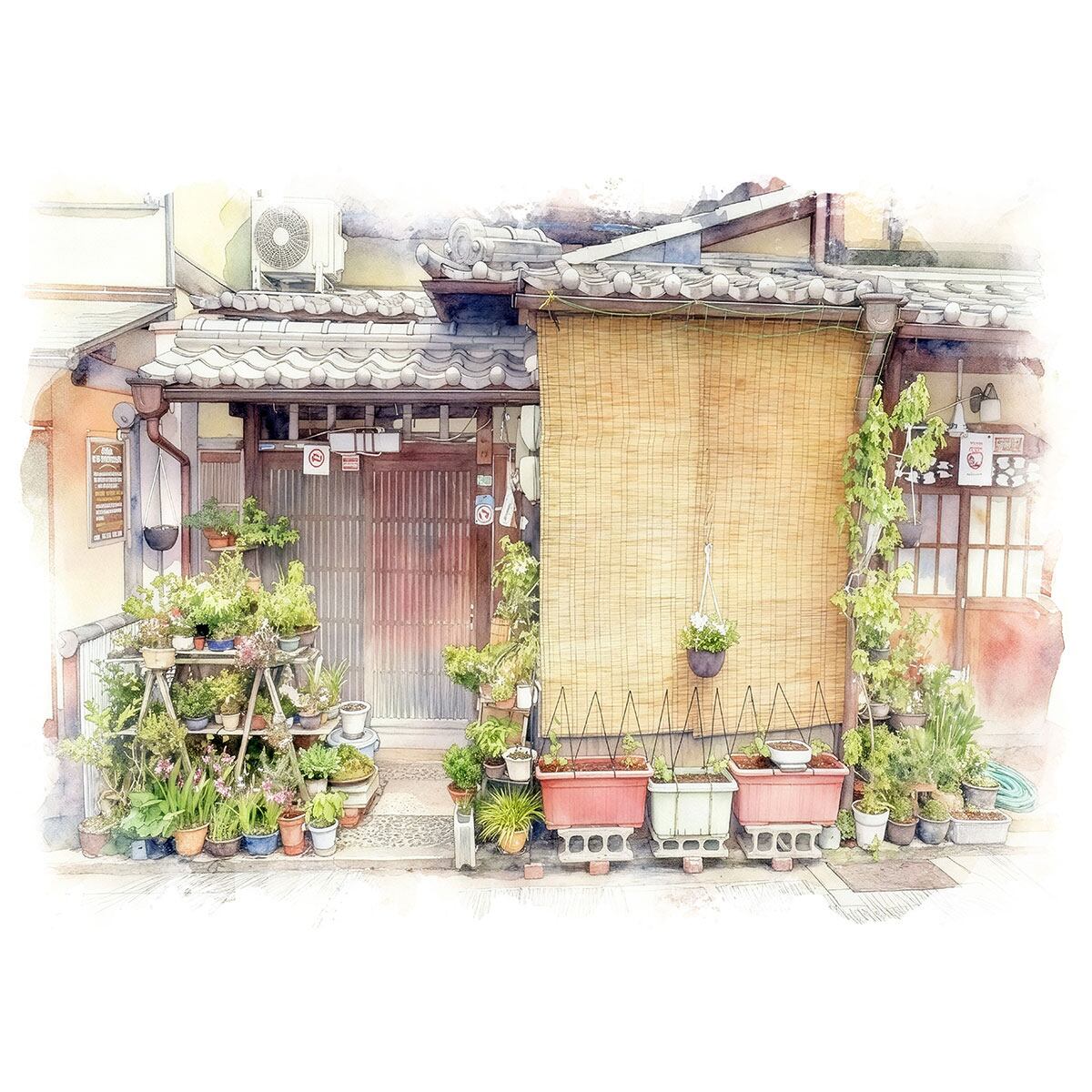 絵画 風景画(街並み) 日本 京都府 東山 日本の家屋 インテリアアート額