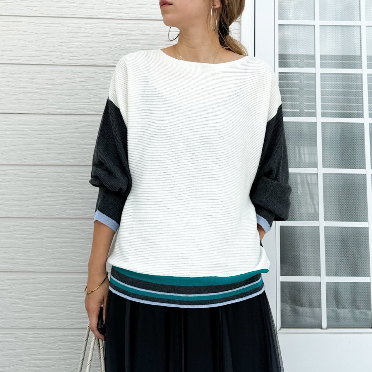 横リブマルチボーダードルマンニット