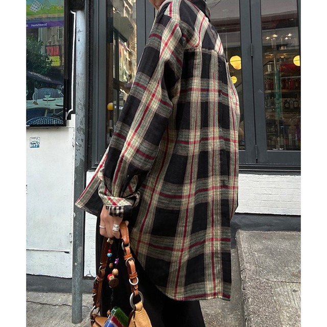 Back button slit check shirt S1700