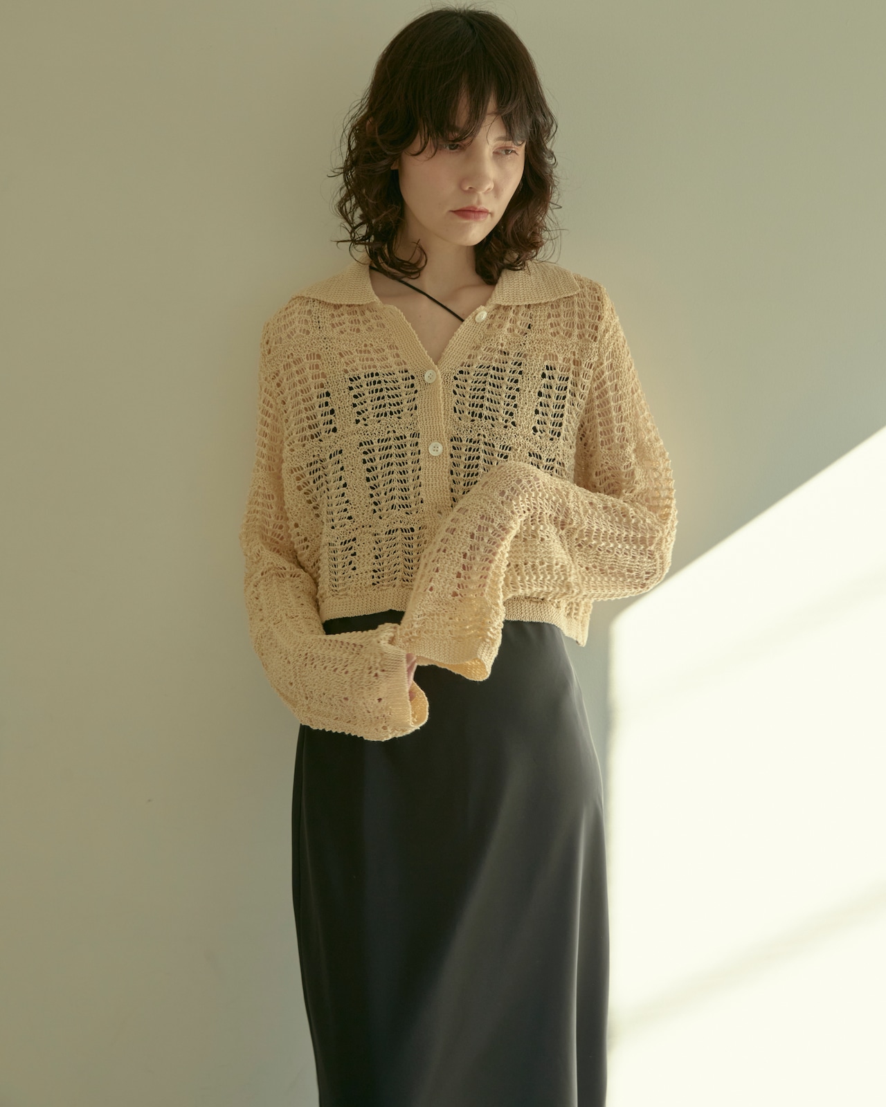 DU240523 mesh knit cardigan shirt【残り僅か】
