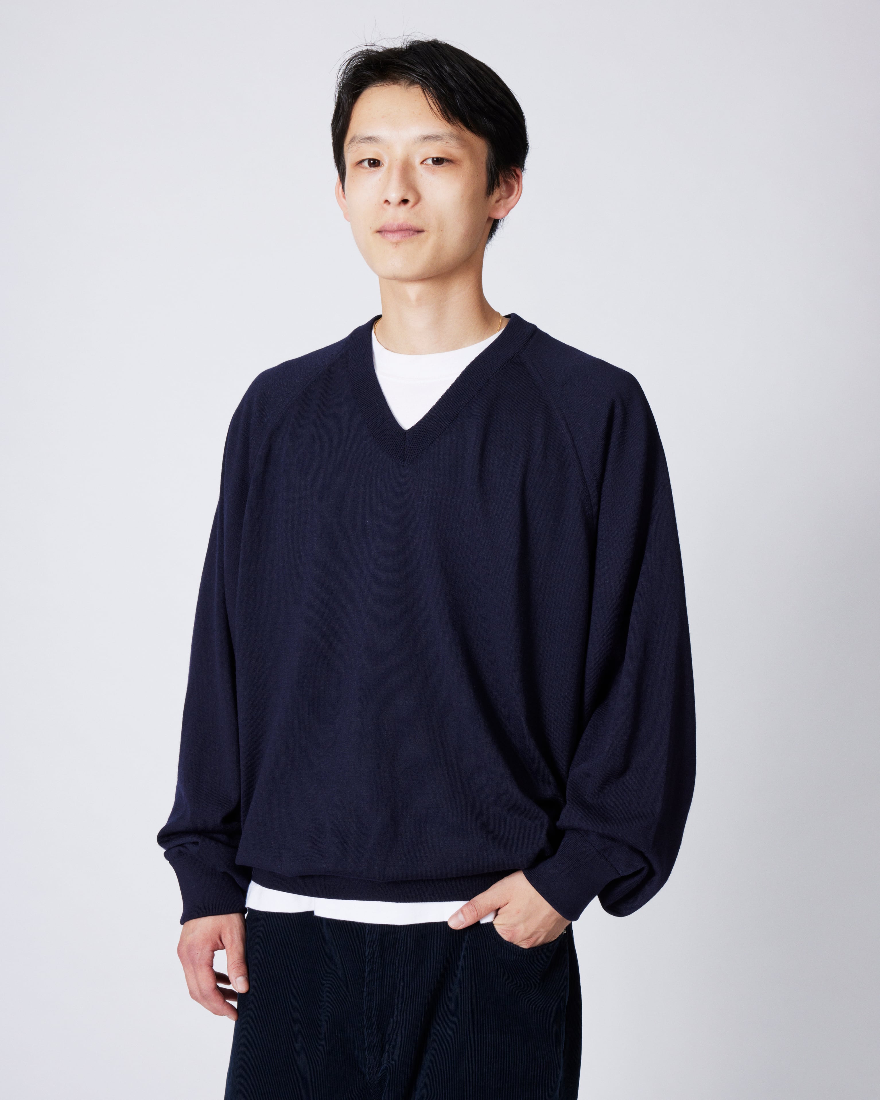 everyone high-gauge V-neck knit sweater (NAVY) | everyone