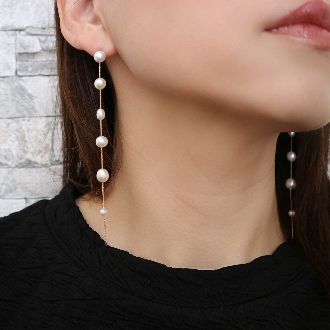 14kgf] 6連バロック淡水パールロングピアス | chiharu