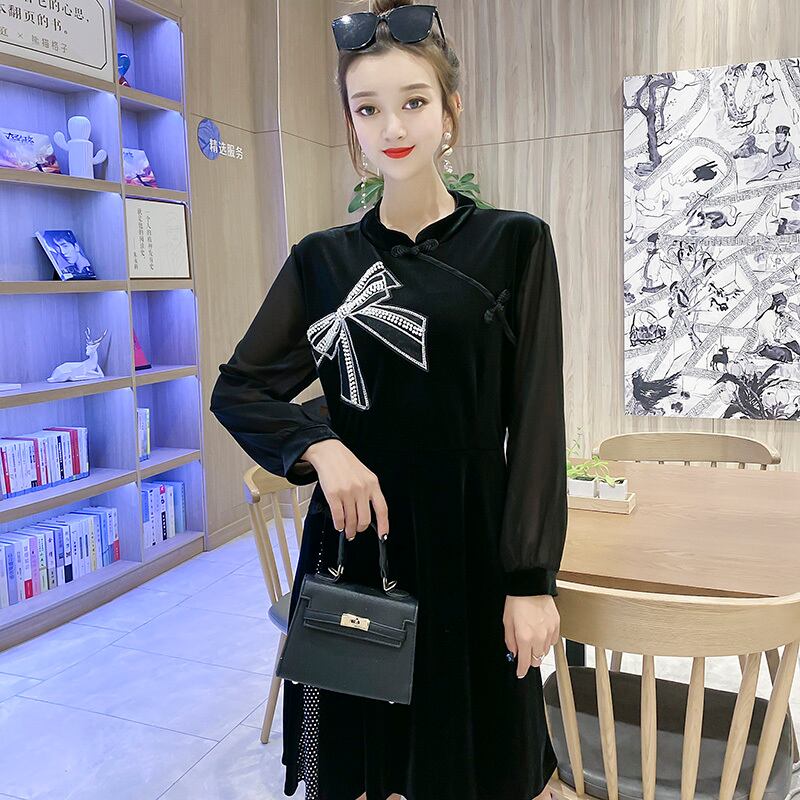 オータム薄手ロングリボンスカート ドレス 大きめサイズ 秋物 ミックスインファッション60813269313