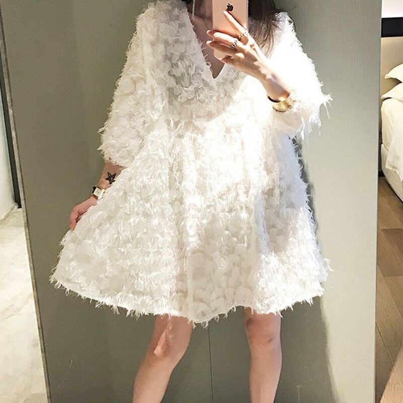 フェザーVネックワンピース 24070