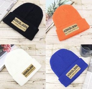 【KOKO＆BON】ニット帽 ニットキャップ ビーニー レディース ブラック 黒 フリーサイズ 無地 ロゴ入り 巾着おまけ付き 帽子