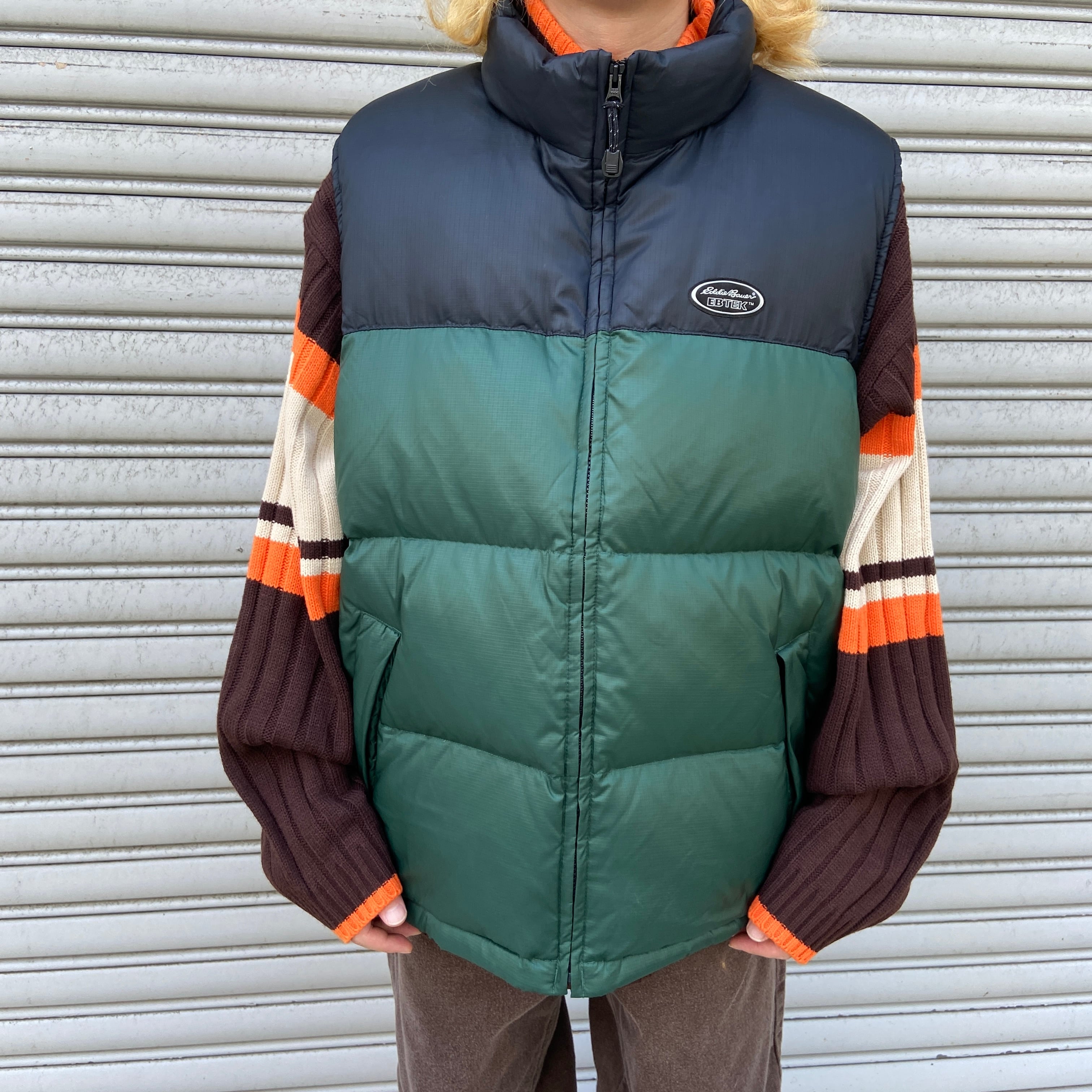 90s Eddie Bauer EBTEK 切替ダウンベスト XL 緑黒 | 古着屋 Uan