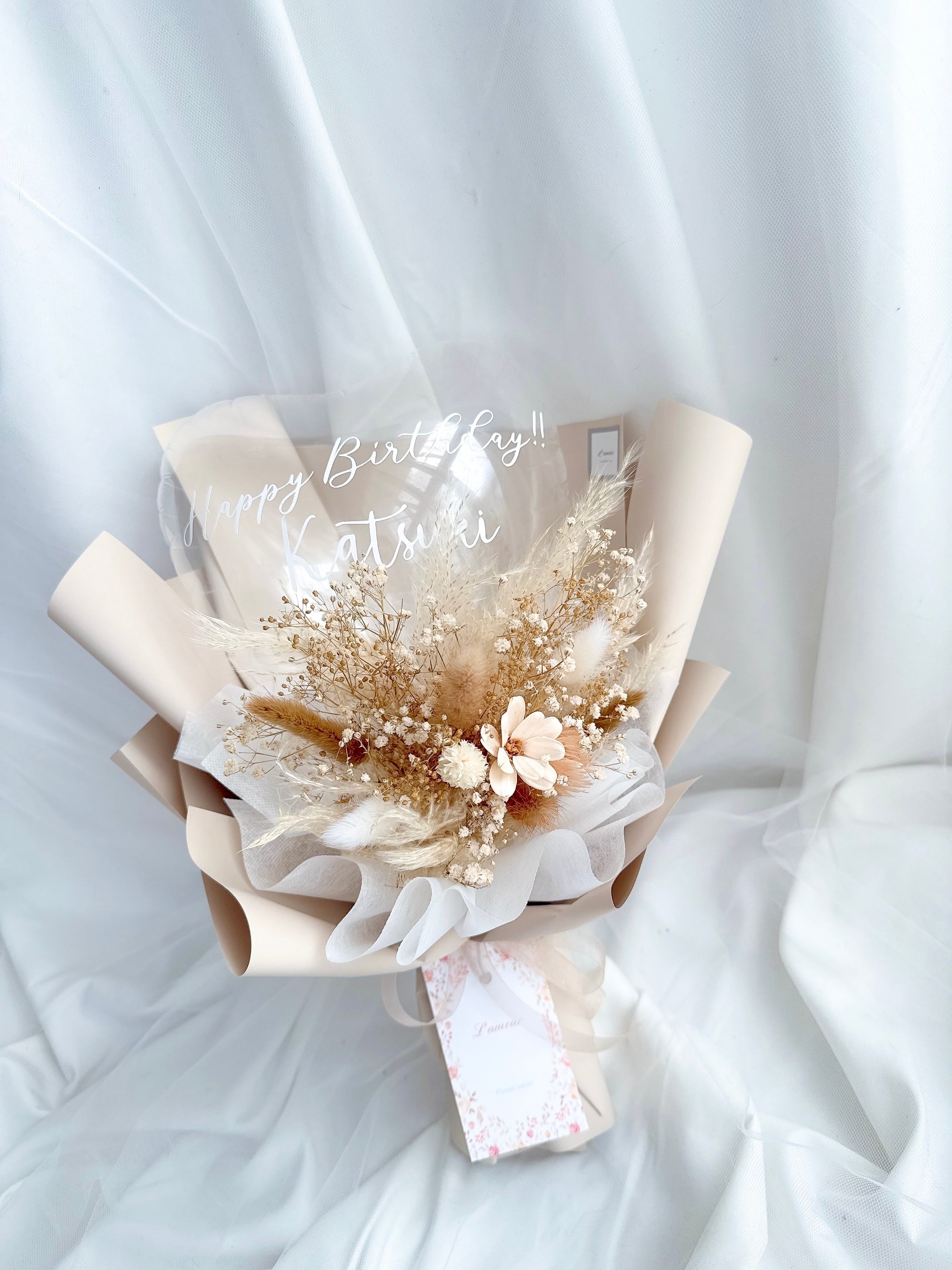 クリアバルーンとドライフラワーのカラフルブーケ Msize (ハートタイプ