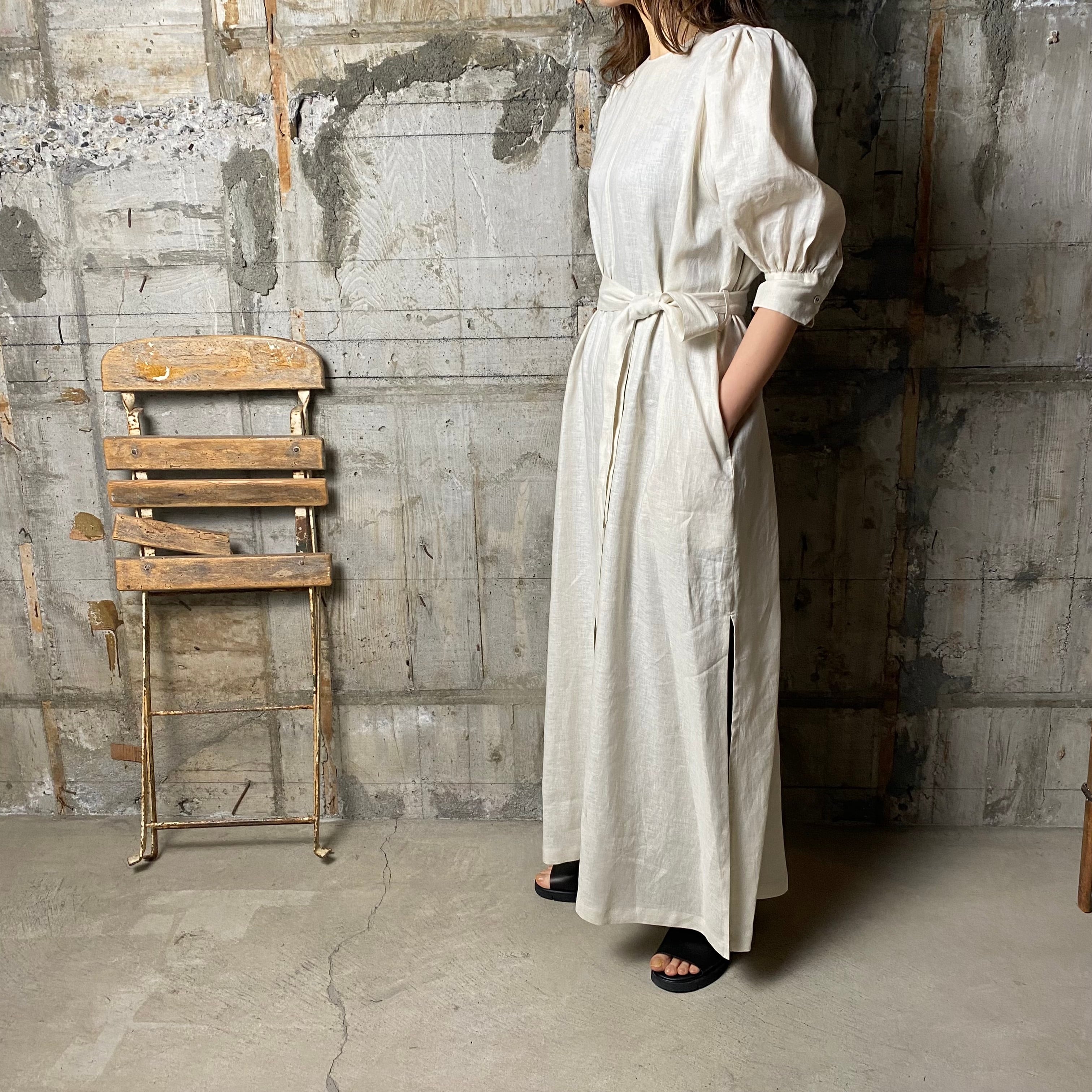 【新品】HYKE LINEN MAXI DRESS サイズ1 OATMEAL