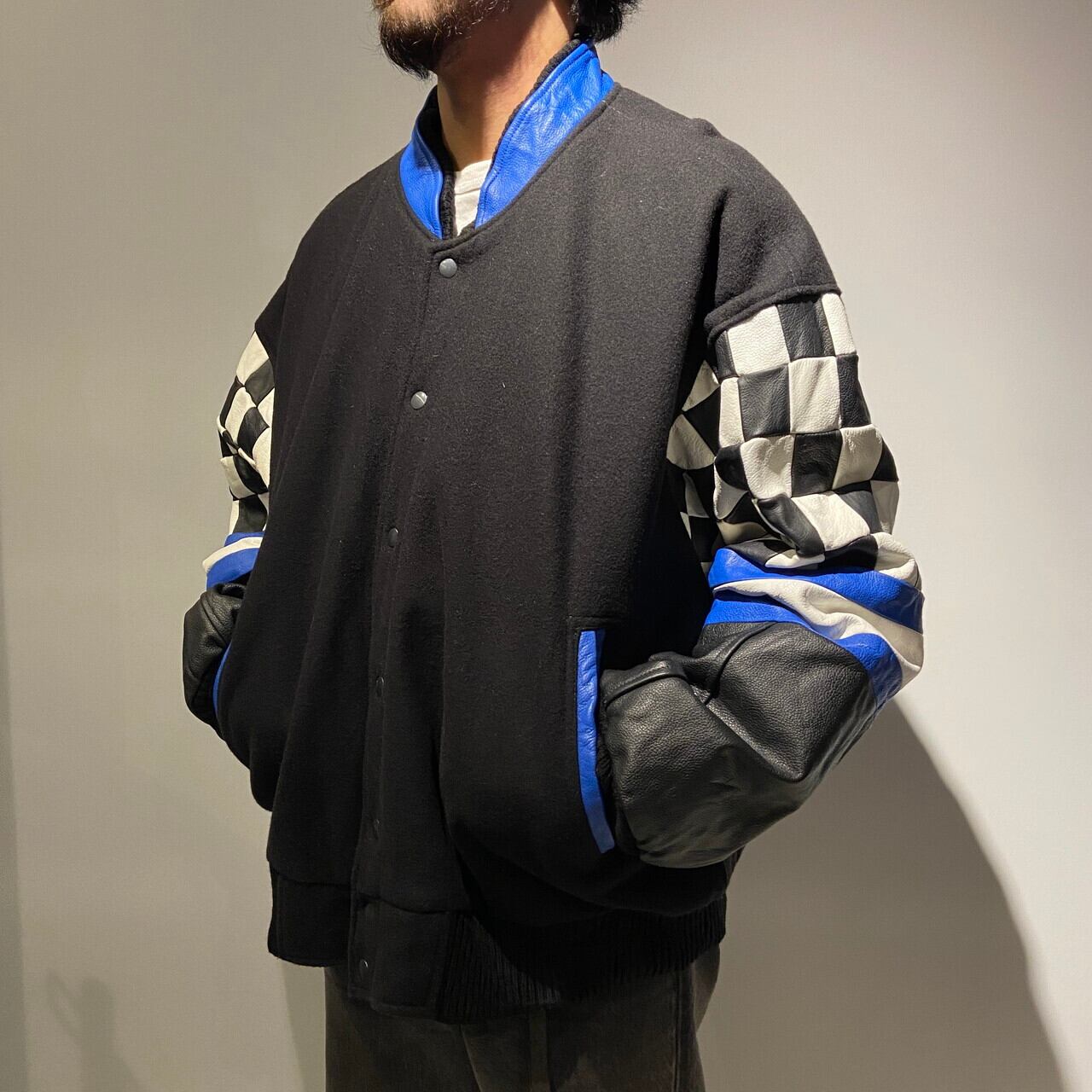 ビッグサイズ 90年代 袖レザー ウールスタジャン メンズ2XL 古着 